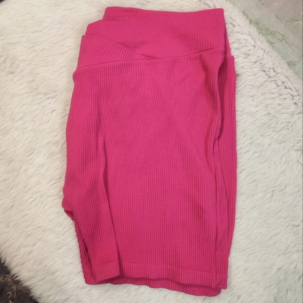 rue + Pink Ribbed Knit Shorts